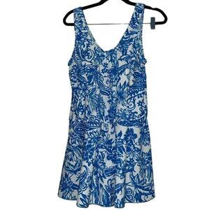 Blue & White Floral Swim Dress  L With Built-In Bikini Bottom